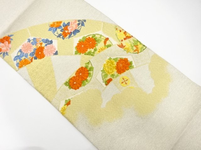 JAPANESE NAGOYA OBI / UNUSED / WOVEN FLOWER ROUNDEL